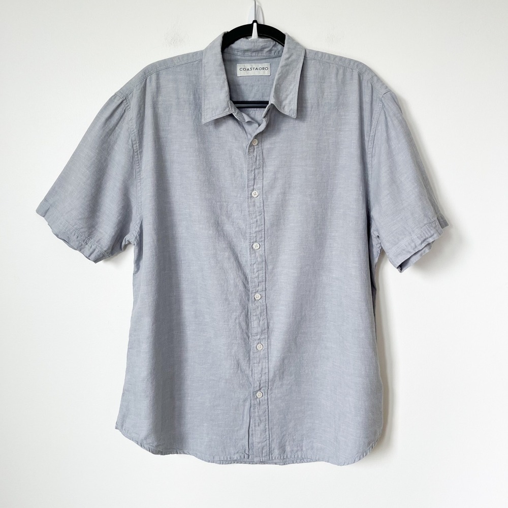Coastaoro Linen Blend Short Sleeve Button Up Shirt Mens XL Gray